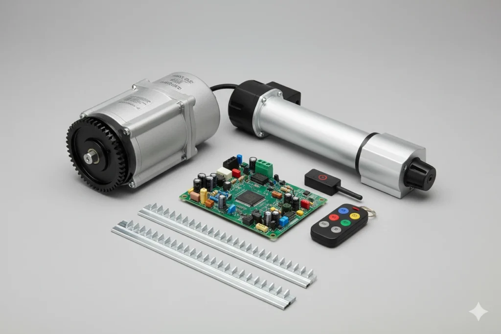 ilustração de componentes de um sistema de controle automático de portões