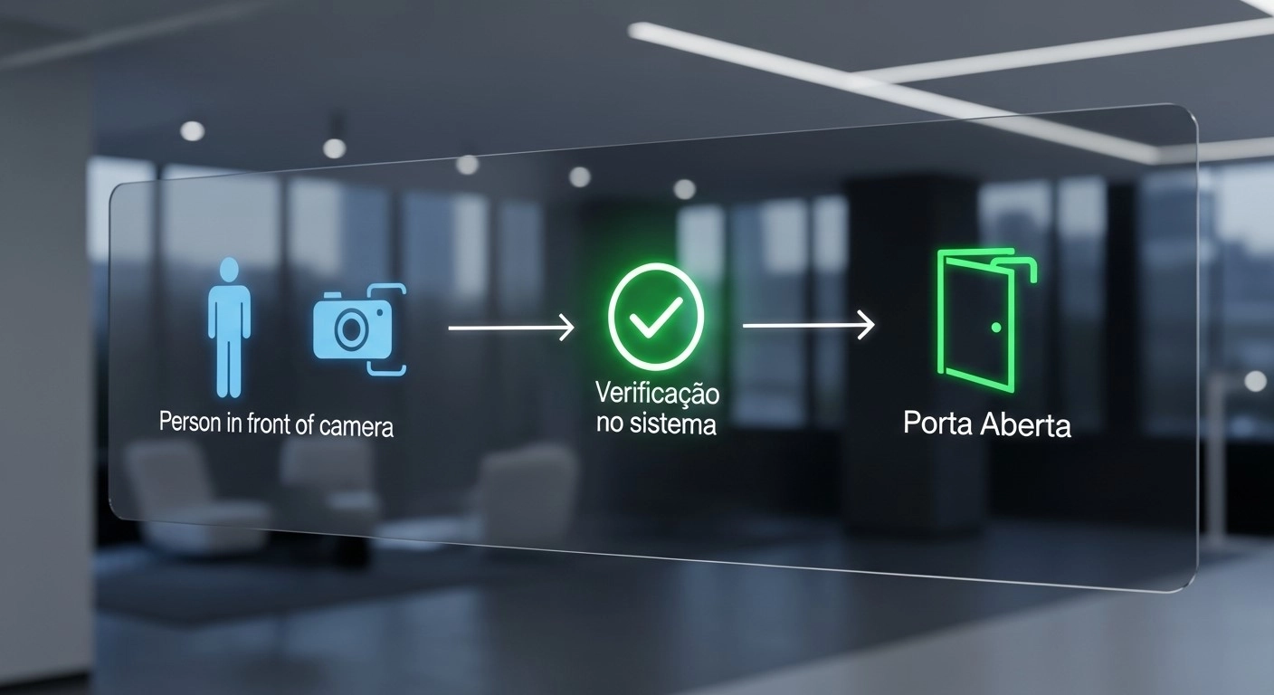 ilutração em uma porta de vidro do processo de controle facial para acesso