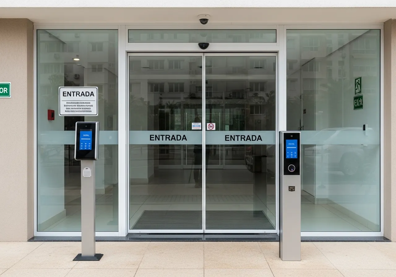 porta de vidro automática com dois sensores de controle de acesso um de cada lado